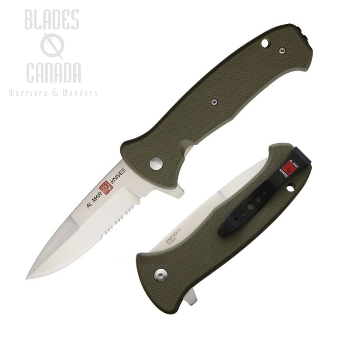 (image for) Al Mar SERE 2020 Flipper Folding Knife, Assisted Opening, 8Cr13MoV, FRN OD Green, AMK2211